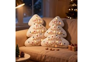 Lanpn 2 Pcs LED Christmas Tree Throw Pillows, Light Up Xmas Pillow Decor for Indoor Home Sofa Couch Chair Living Room Bedroom Christmas Decorations (White)