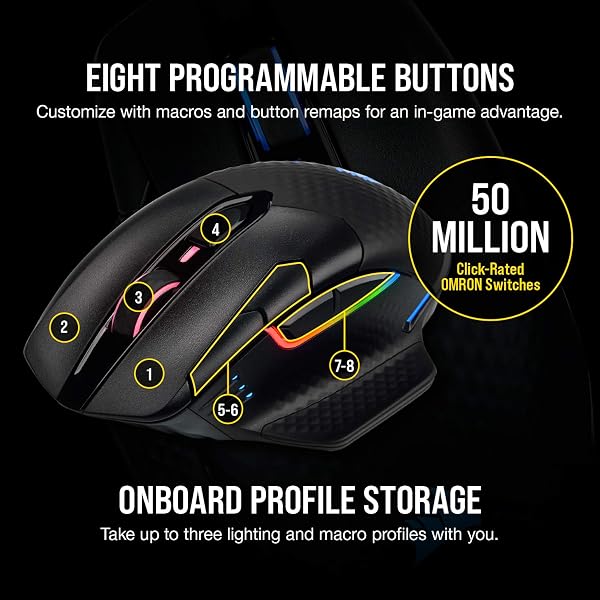 CORSAIR DARK CORE RGB PRO WIRELESS/WIRED FPS MOBA GAMING MOUSE – 18,000 DPI, FAST RESPONSE TIME, 8 PROGRAMMABLE SIDE BUTTONS, DYNAMIC MULTI-COLOR BACKLIGHTING – BLACK