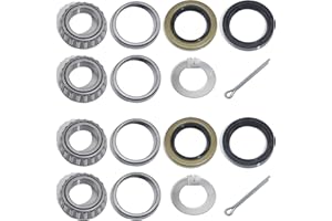 LUXTRKSTO 2 Sets for 1'' Axle Trailer Hub Bearings Kits, L44643 / L44610 Bearings Set with D-Style Tang Washers, 12192TB 15192TB Grease Seals, Cotter Pins for 2000-2200 lbs BT8 Straight Spindle