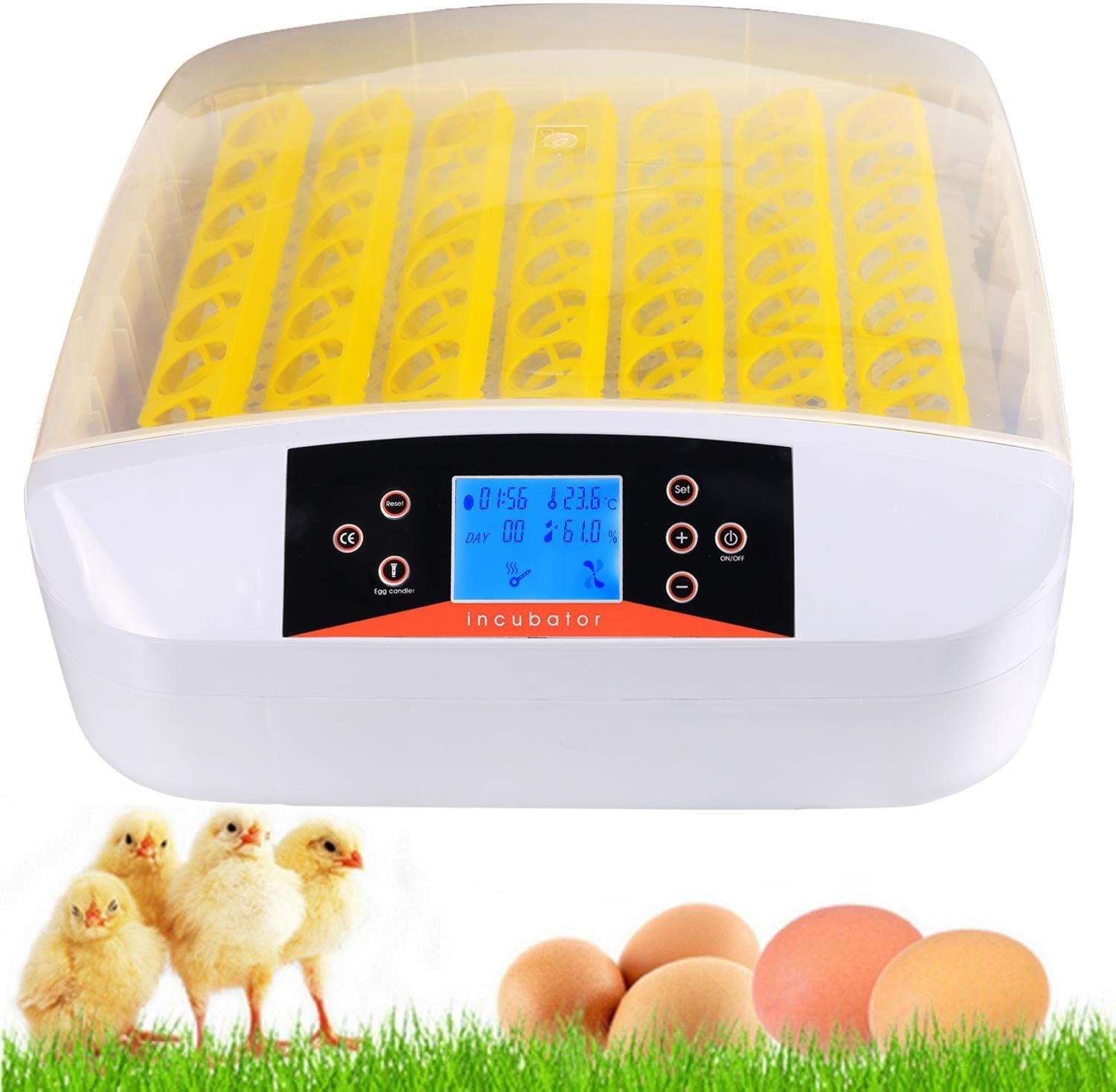 Amazon Com Sailnovo Egg Incubator Intelligent Automatic Digital Hatching 56 Eggs Incubator Chicken Duck Egg Hatcher With Automatic Egg Turning And Humidity Control Functions Yellow White And Clear Garden Outdoor
