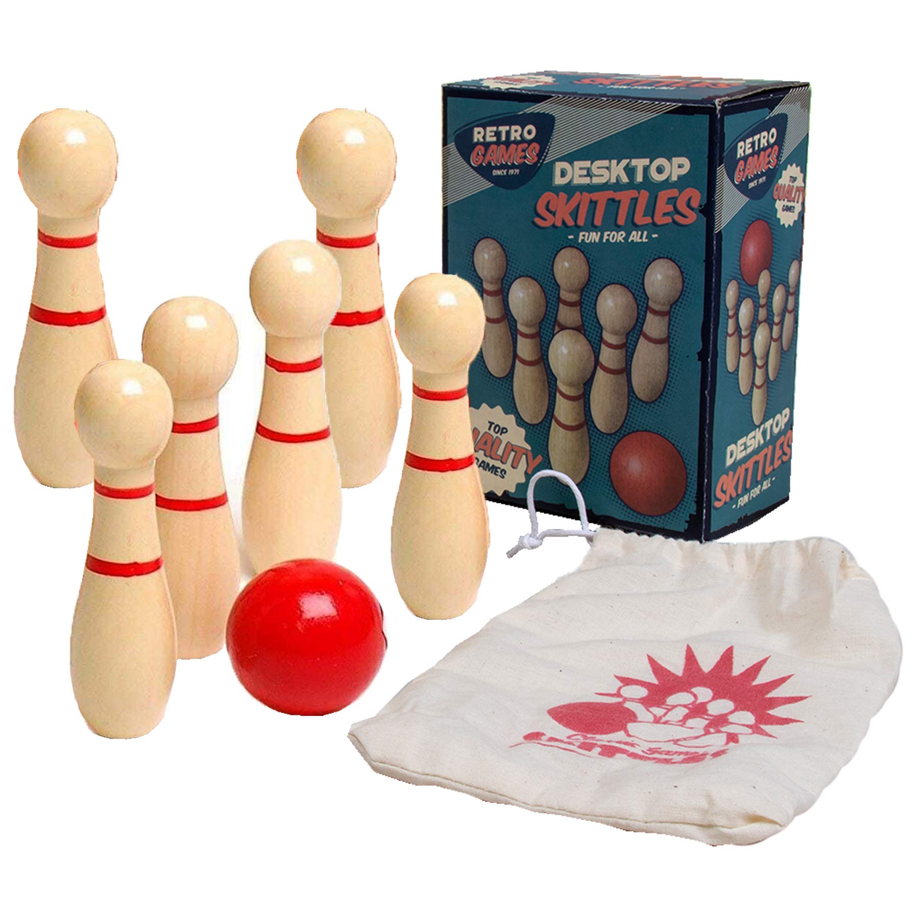 Retro Games Family Fun - Wooden Desktop 6 Pin Skittles Christmas stocking filler