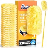 REKOPI Heavy Duty Duster Refills for Swiffer Duster, 20 Count | 3 ft Extension Pole, 4X Microfibers Multisurface Dusters, For Cleaning Home, Celling Fan, Blinds, Vent &amp; Shelves
