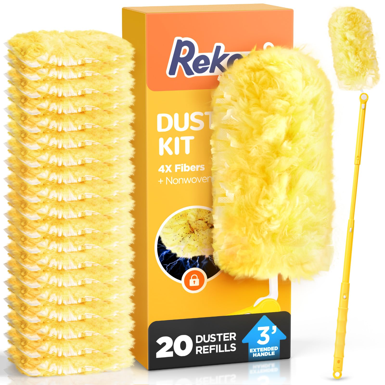 Photo 1 of Heavy Duty Duster Refill Kit for Swiffer Duster with 3 ft Extension Pole & 20 Count Refills, 4X Microfibers Multisurface Dusters for Cleaning Home, Celling Fan, Blinds, Vent & Shelves