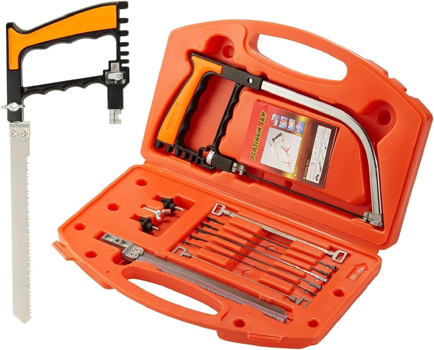 KAHEIGN 13 in 1 Multifunction Hacksaw Set, Hand Hacksaw with 8Pcs HSS Extra Steel Saw Blades and Carry Case - for Cutting Wood Plastic Rubber Glass Tile Ceramic Metal (27CM x 11CM)