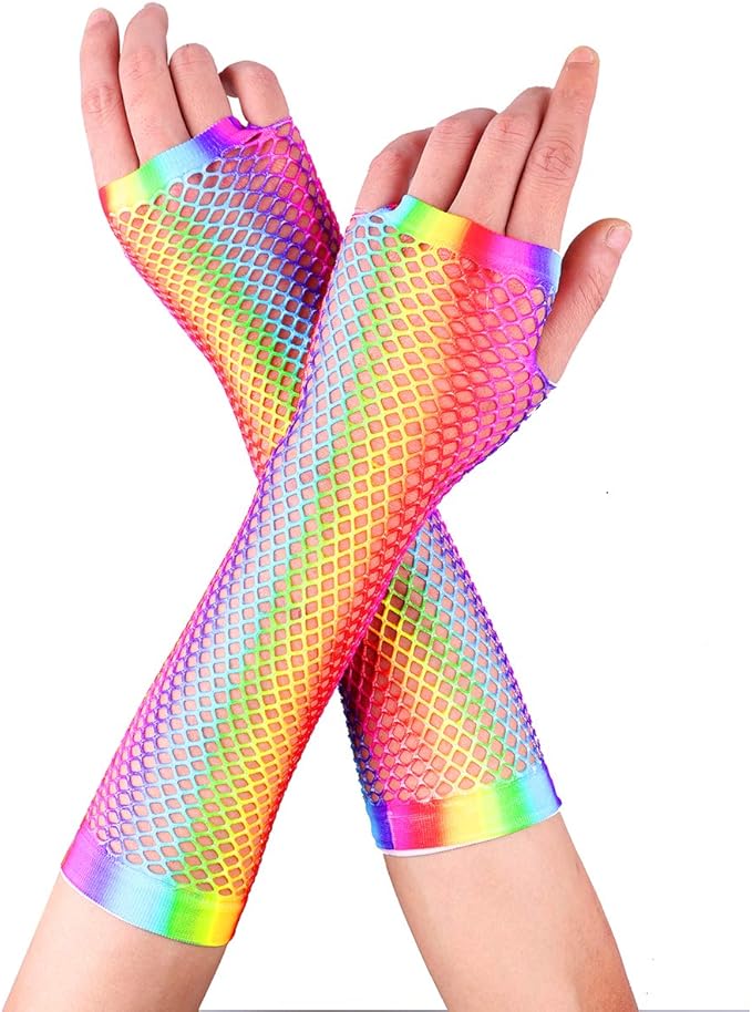 CHICTRY Retro 80s Fingerless Gloves Colorful Dazzling Stretchy
