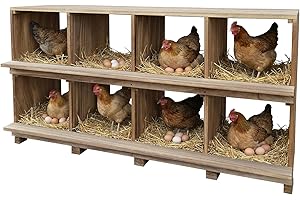 8-Compartment Wooden Chicken Nesting Boxes for Chicken Coop - Wall Mounted Nest Box for Hens, Ducks & Poultry - Natural Wood 