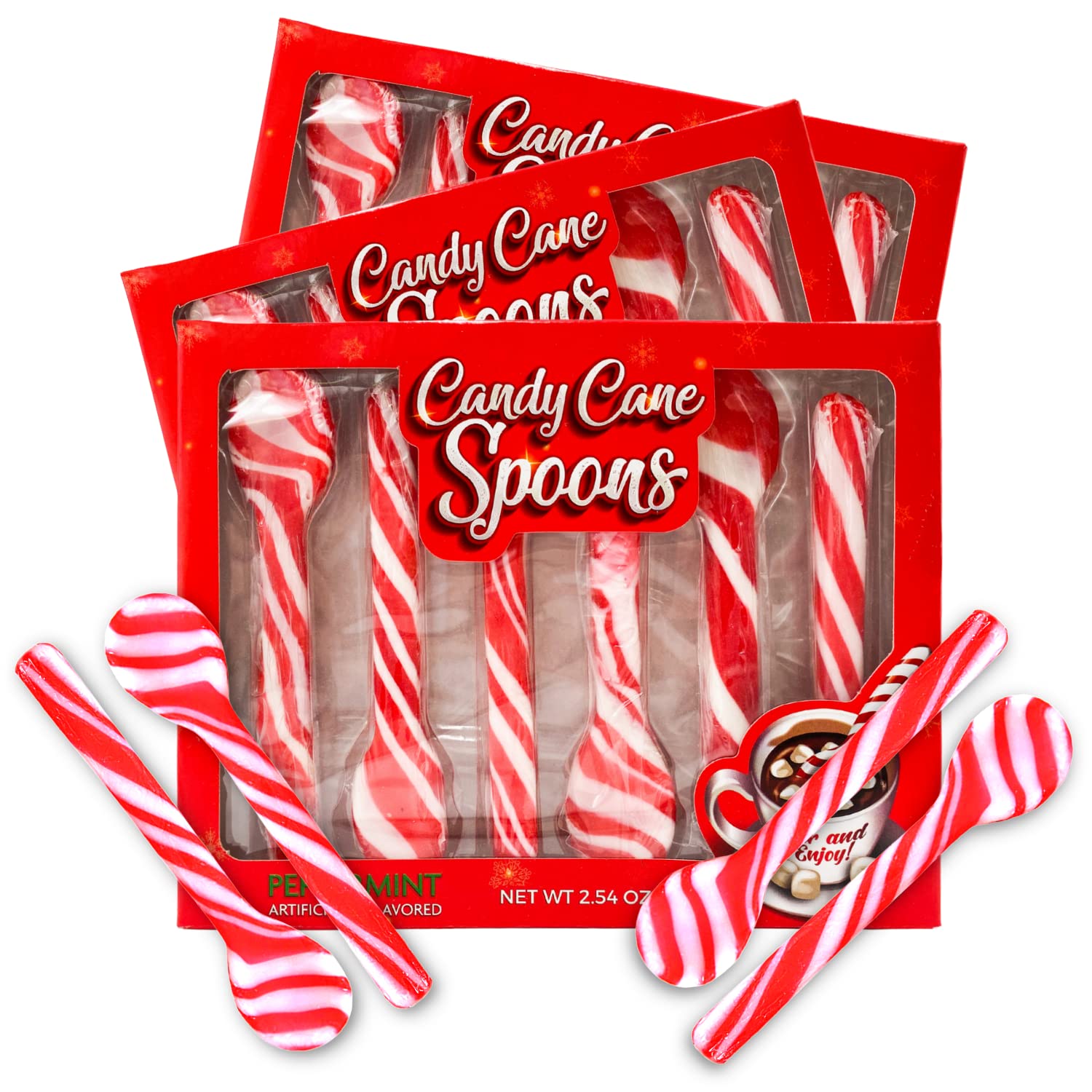 Photo 1 of Candy Cane Peppermint Spoons, Edible Stirring Sticks for Hot Chocolate Beverages, Cocoa, Tea, Coffee, Stocking Stuffers Holiday Gifts, 3 Pack, 2.54 Ounces  EXP 6/5/2025