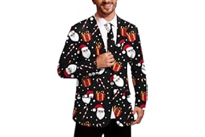 Arvilhill Men's Christmas Blazer with Tie - Ugly X-Mas Festive Jacket - Christmas Theme Party Suit for Men (S-XXL)