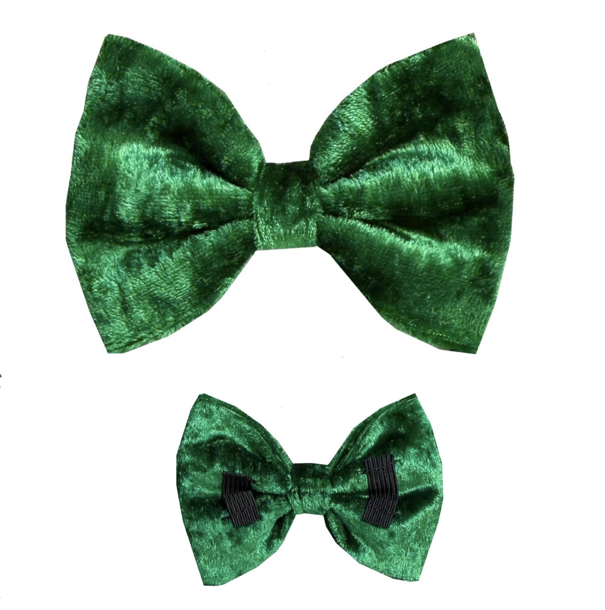 New Dogs Bow Tie Christmas Valentine's Day Velvet red LOVE Elastic Band attach COLLAR ACCESSORY Handmade UK (Small Velvet Green)