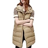 Tanming Women's Long Puffer Vest Casual Sleeveless Puffy Jacket with Removable Hood