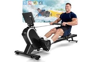 Rowing Machines for Home, MOSUNY Magnetic Rowing Machine, 16-Level Adjustable Resistance, 350 lb Weight Capacity, Upgraded Dual Slide Rails with Data Display Screen