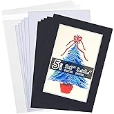 Falling in Art Acid Free 5 Pack 5x7 Pre-Cut Mat Board Show Kit for 4x6 Photos, Prints or Artworks, 5 Core Bevel Cut Matts and 5 Backing Boards and 5 Crystal Plastic Bags, Black