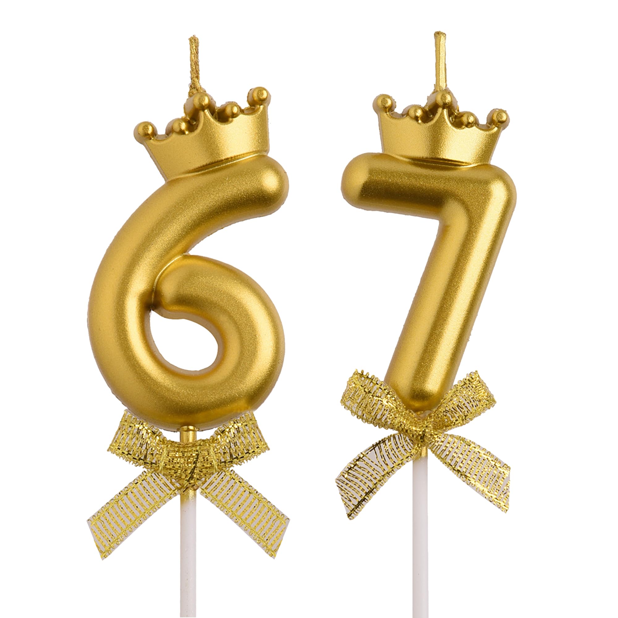 Photo 1 of AOOLADA 67th 76th Birthday Candles, Gold 76 67 Year Old Cake Topper Number Birthday Candles, Birthday Party Decorations Gifts for Women Men