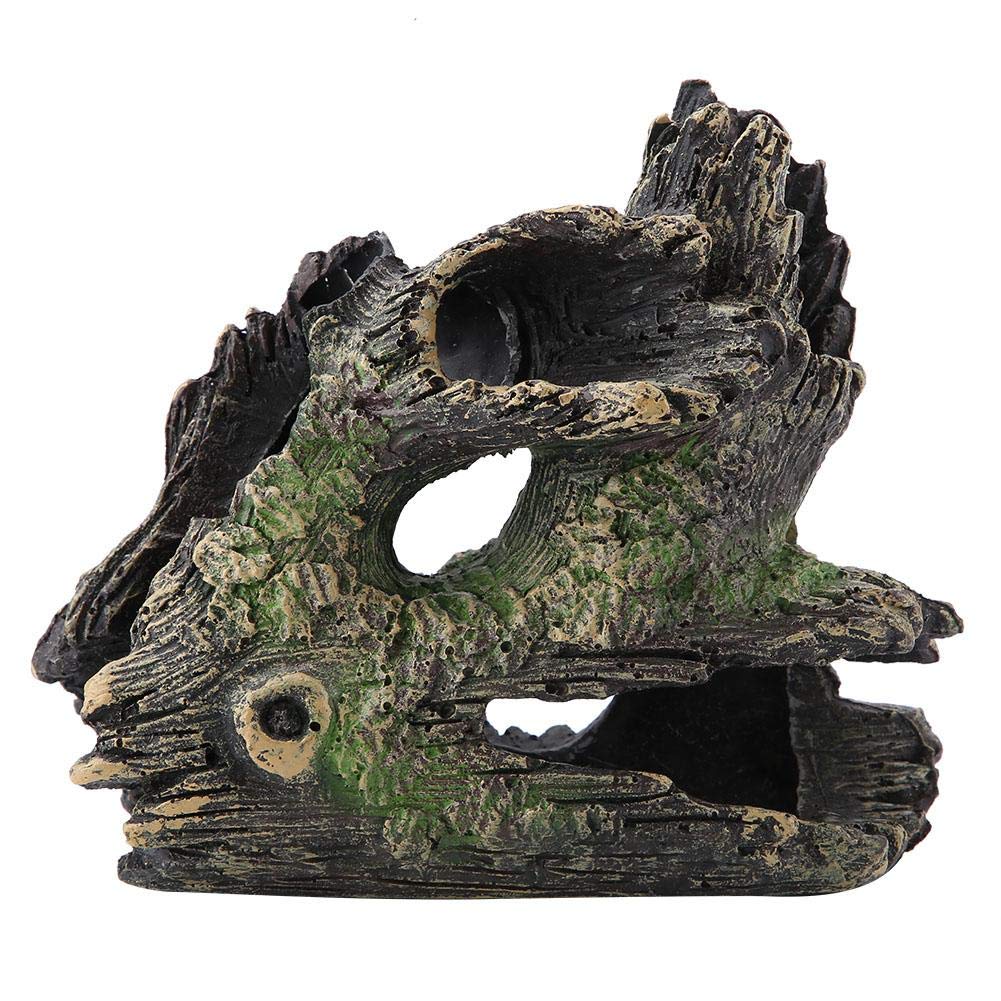 HEEPDD Aquarium Artificial Resin Driftwood Decoration, Fish Tank Underwater Hollow Tree Trunk Cave Shrimp Hiding Shelter Ornament(C)