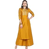 Janasya Indian Women's Mustard Silk Festive Kurta Set for Women