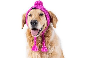 Canada Pooch Pom Pom Winter Dog Protection Hat - Knitted Warm Dog Beanie | Cozy Dog Cap with Tassel, Keeps Dogs Comfy on Cold Days, Breathable Ear Slits, Great for Dogs Pink/L