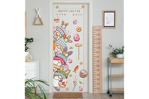 DEMONWER Happy Easter Door Sticker Decoration Easter Gonme Egg Flower Door Clings Removable Spring Easter Door Stickers for Office School Home Party Decoration Supplies