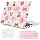 Mektron for 2025 MacBook Air 15 inch M4 Case A3241/ 2024 M3 A3114/ 2023 A2941 M2 Hard Printed Case with 15.3 Liquid Retina Display Touch ID, Plastic Hard Cover & Keyboard Skin- Cherry with Bows