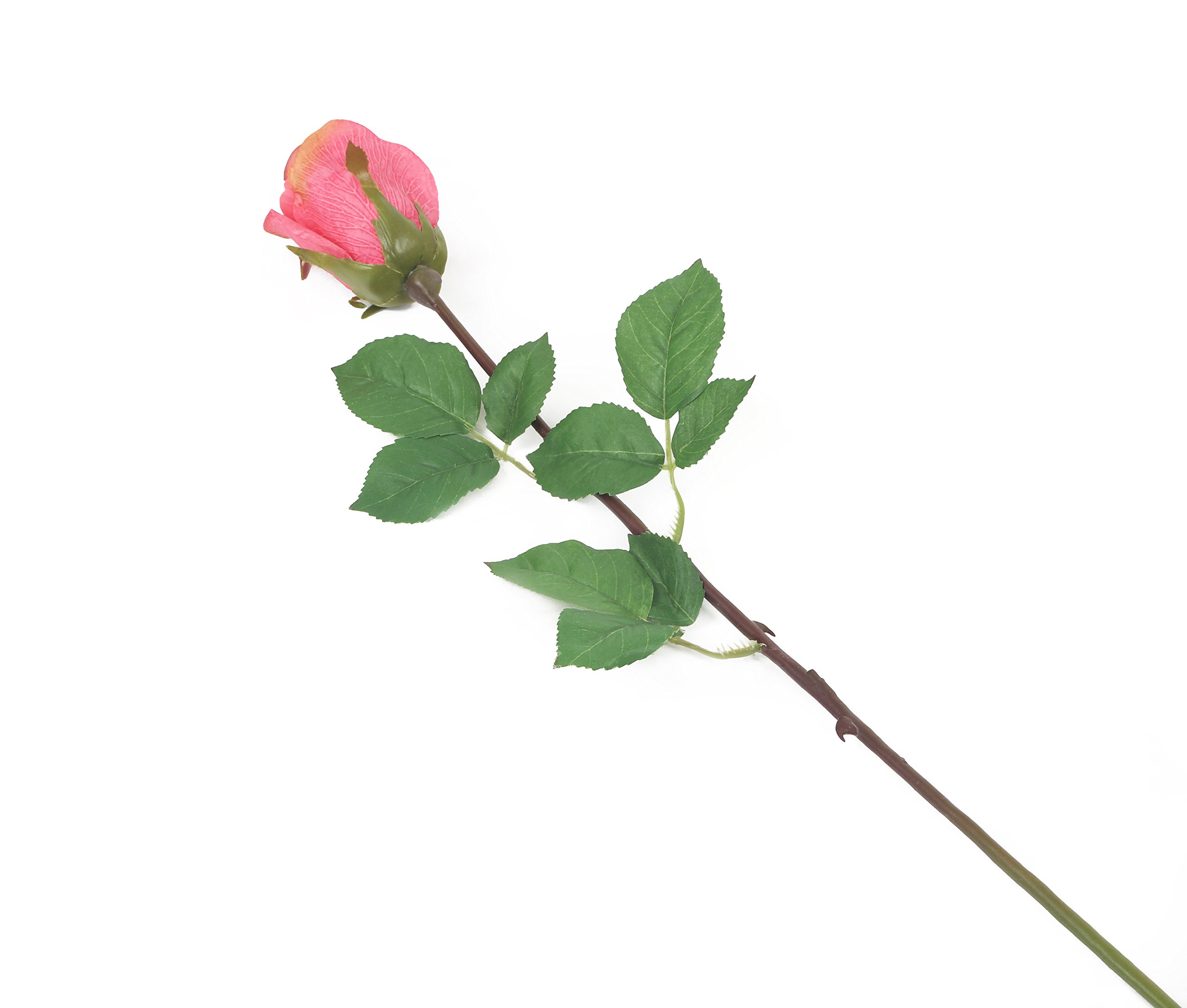 Floral Elegance Artificial 52cm Single Stem Closed Bud Coral Pink Rose Flowers x 12