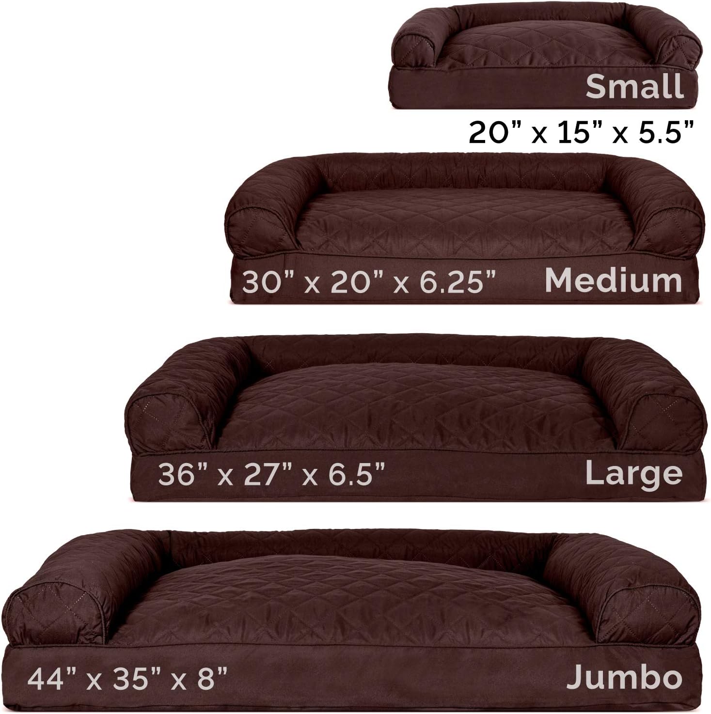 Furhaven Pet Dog Bed - Quilted Pillow Cushion Traditional Sofa-Style Living Room Couch Pet Bed with Removable Cover for Dogs and Cats, Coffee, Jumbo : Pet Supplies