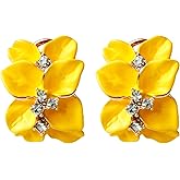 Navachi 18k Gold Plated White Crystal colorful Enamel Leaves Flower Omega Back Earrings