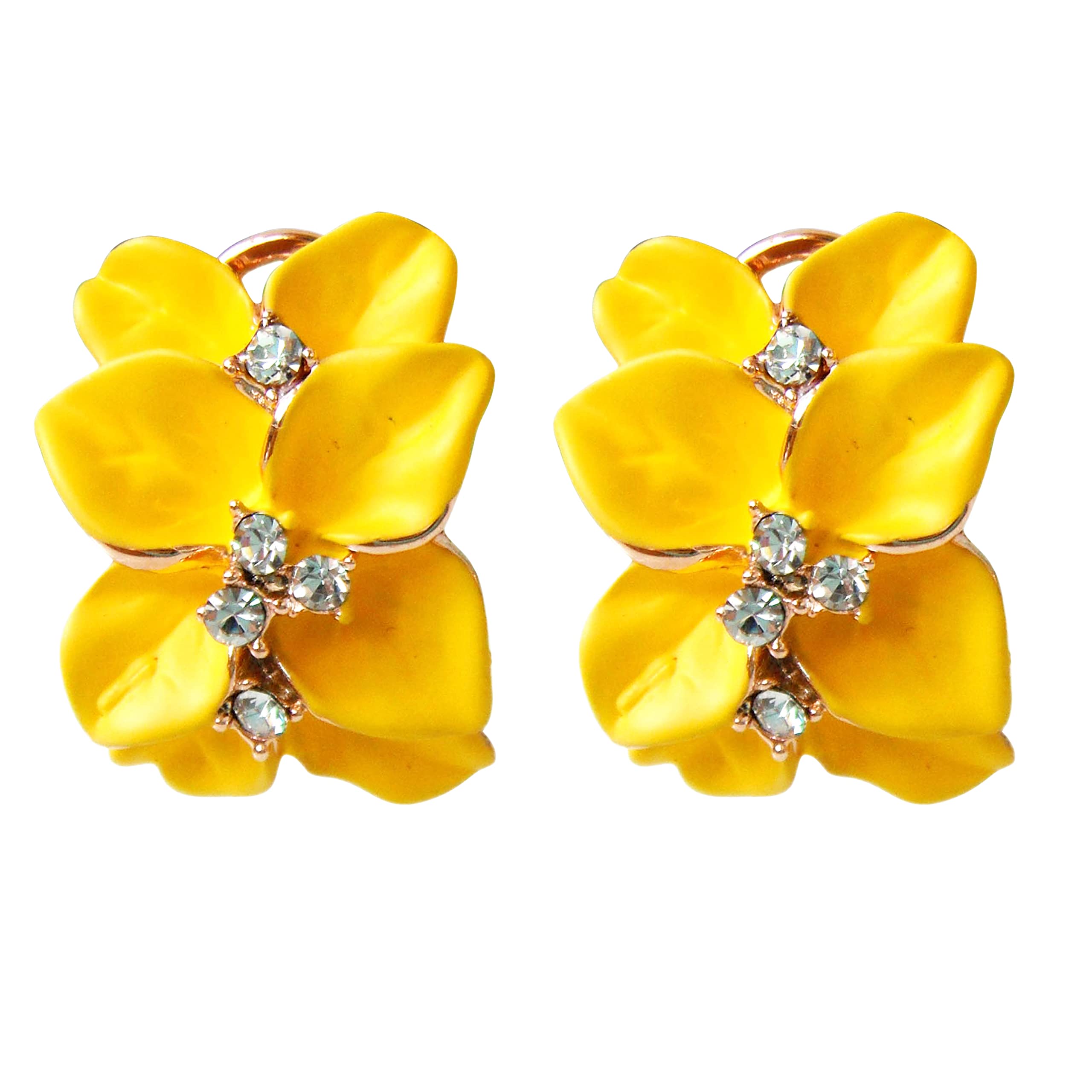 Navachi 18k Gold Plated Crystal Yellow Enamel Leaves Flower Az2862e Omega Earrings