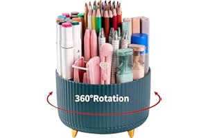 EDENMS Desk Pencil Pen Holder, 5 Slots 360°Degree Rotating Pen Organizers for Desk, Desktop Storage Stationery Supplies Organizer, Cute Pencil Cup Pot for Office, School, Home, Art Supply, Dark Green
