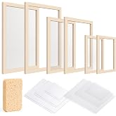Caydo Paper Making Frame Kit, 3 Pieces Mould and Deckle for Adults | 5x7, 7.5x9.8, 9.8x13 inches, with mesh, absorbent paper and sponge, DIY papermaking supplies for adults