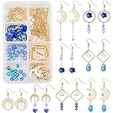 SUNNYCLUE 1 Box DIY 8 Pairs Blue Moon Earrings Making Starter Kit Including Moon Geometric Linking Connector Charms Teardrop Flower Beads Earring Findings for Women Earring Making Crafts