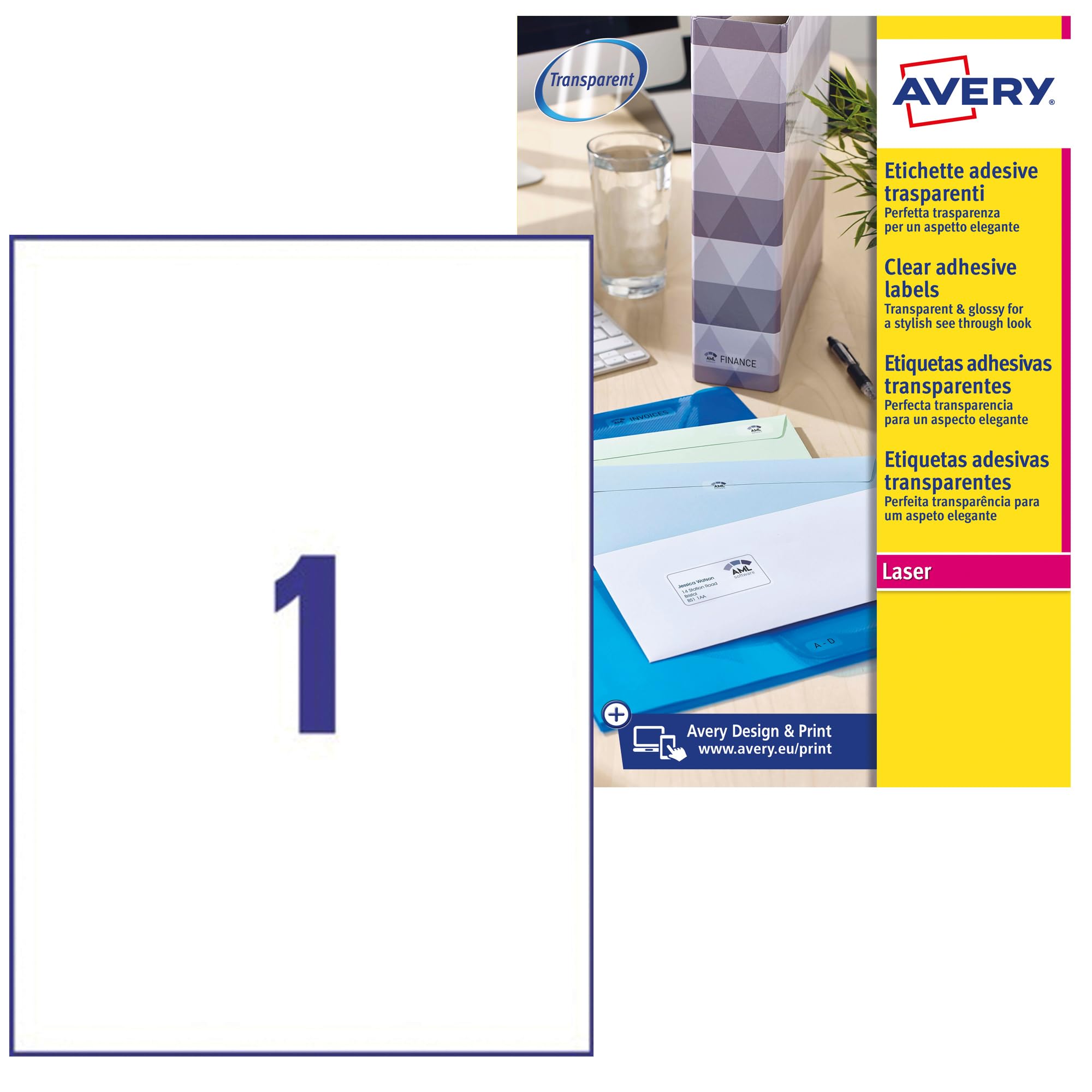 Avery 944660 - Laser Labels Quickpeel 210x297, Transparent - Box of 25 Pages