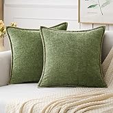 MIULEE Pack of 2 Couch Throw Pillow Covers 20x20 Inch Sage Green Farmhouse Decorative Pillow Covers with Stitched Edge Soft Chenille Solid Dyed Spring Pillow Covers for Sofa Bed Living Room