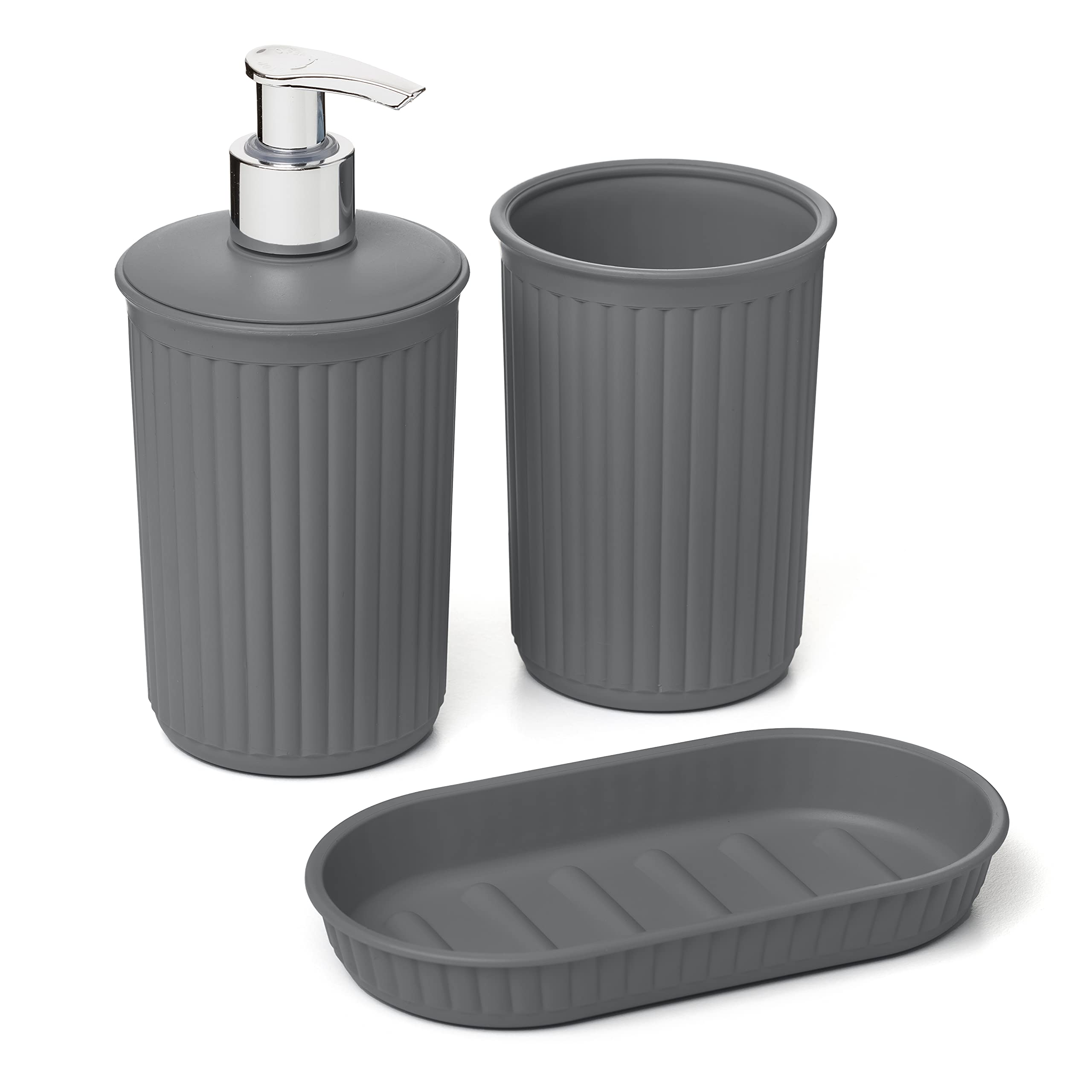 Tatay Baobab 6391014 Bathroom Table Set of 3 (Cup + Dispenser + Soap Dish), Plastic, BPA Free, Anthracite Grey