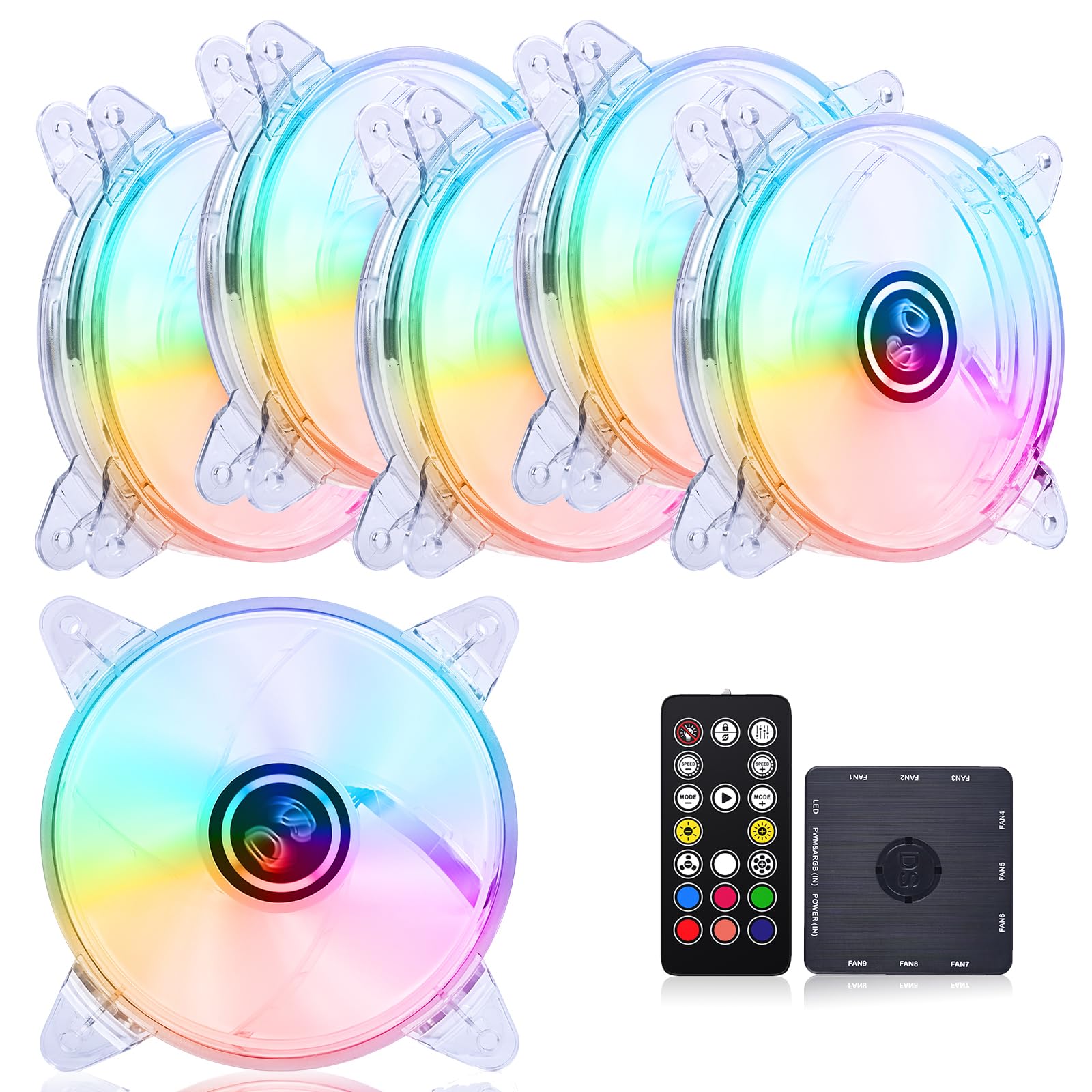 DS Axis Light RGB LED 120mm ケースファン リモコン付き PCケース、CPU冷却、ラジエーターシステム用(RGBファンキット6個パック、Eシリーズ)