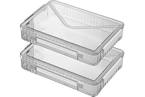 RHONZHAO 2 Pack Clear Plastic File Storage Boxes with Latching Lids, Transparent Certificate Organizer with Handle, Portable Project Case for Drawers, Clear Stackable File Box (‎White Latches, Large)