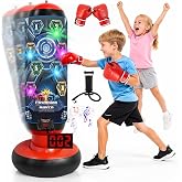 Kids Punching Bag with Gloves &amp; Pump, Inflatable Boxing Set Electronic Boxing Bag with Music &amp; Lights, Freestanding Martial Arts Toy with 4 Smart Game Modes, Birthday Gift for Boys and Girls Ages 4-12