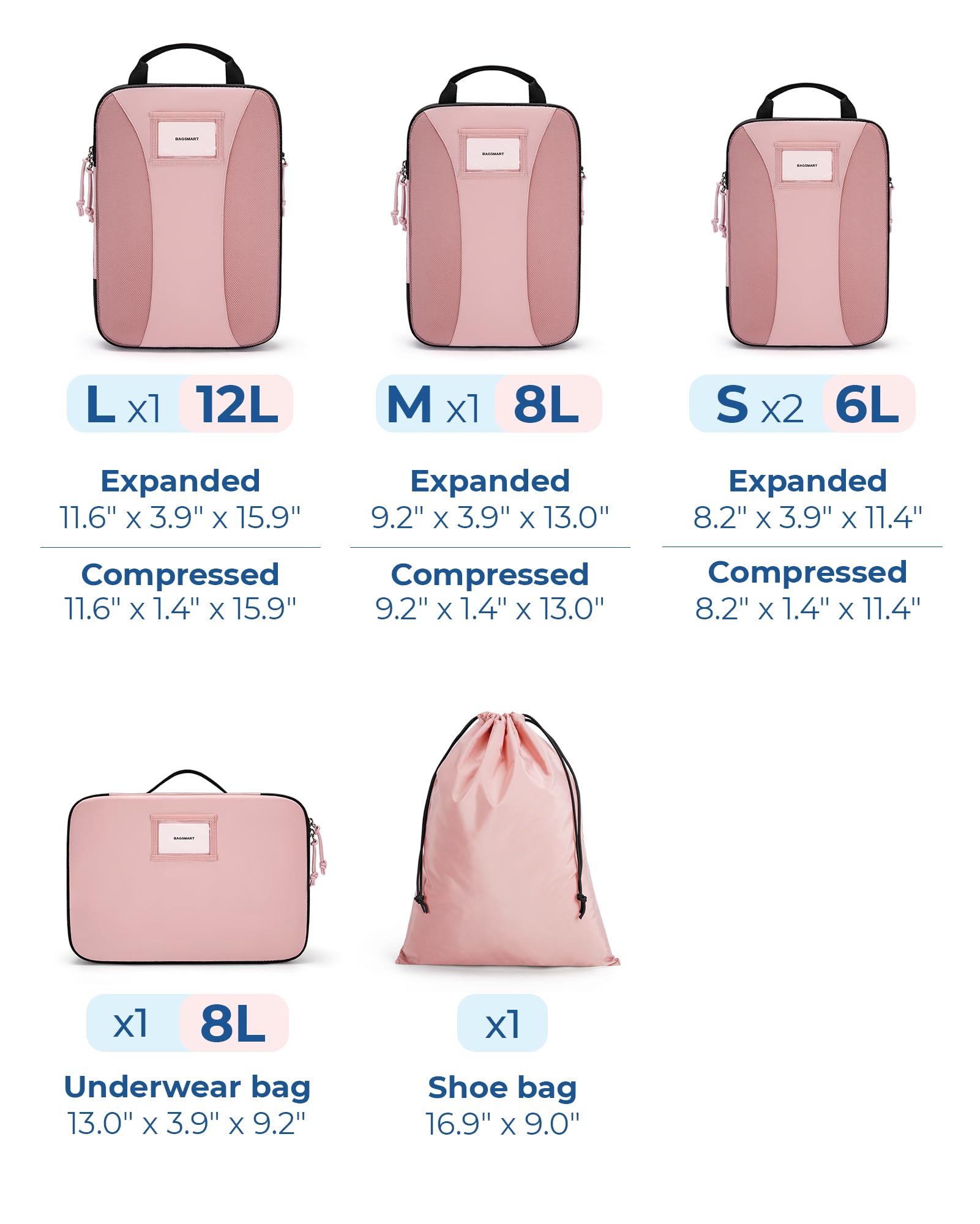 BAGSMART Compression Packing Cubes, 6 PCS Packing Cubes for Suitcases, Travel Bags Organizer for Luggage, Lightweight Packing Cube for Travel Essentials