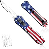 WORKPREMIUNIX Premium Utility Knife Heavy Duty Metal Box Cutter | Mini Foldable Scalpel Pocket Knife with Belt Clip 10PCS #24 Replace Blades Stripes &amp; Red