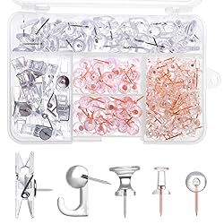 200 Pieces Push Pins Set, 5 Types Clear Thumb Tacks