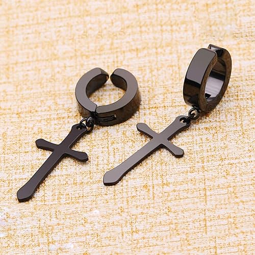 Non-pierced Earrings Set for Men Women Cross Titanium Steel Hoop