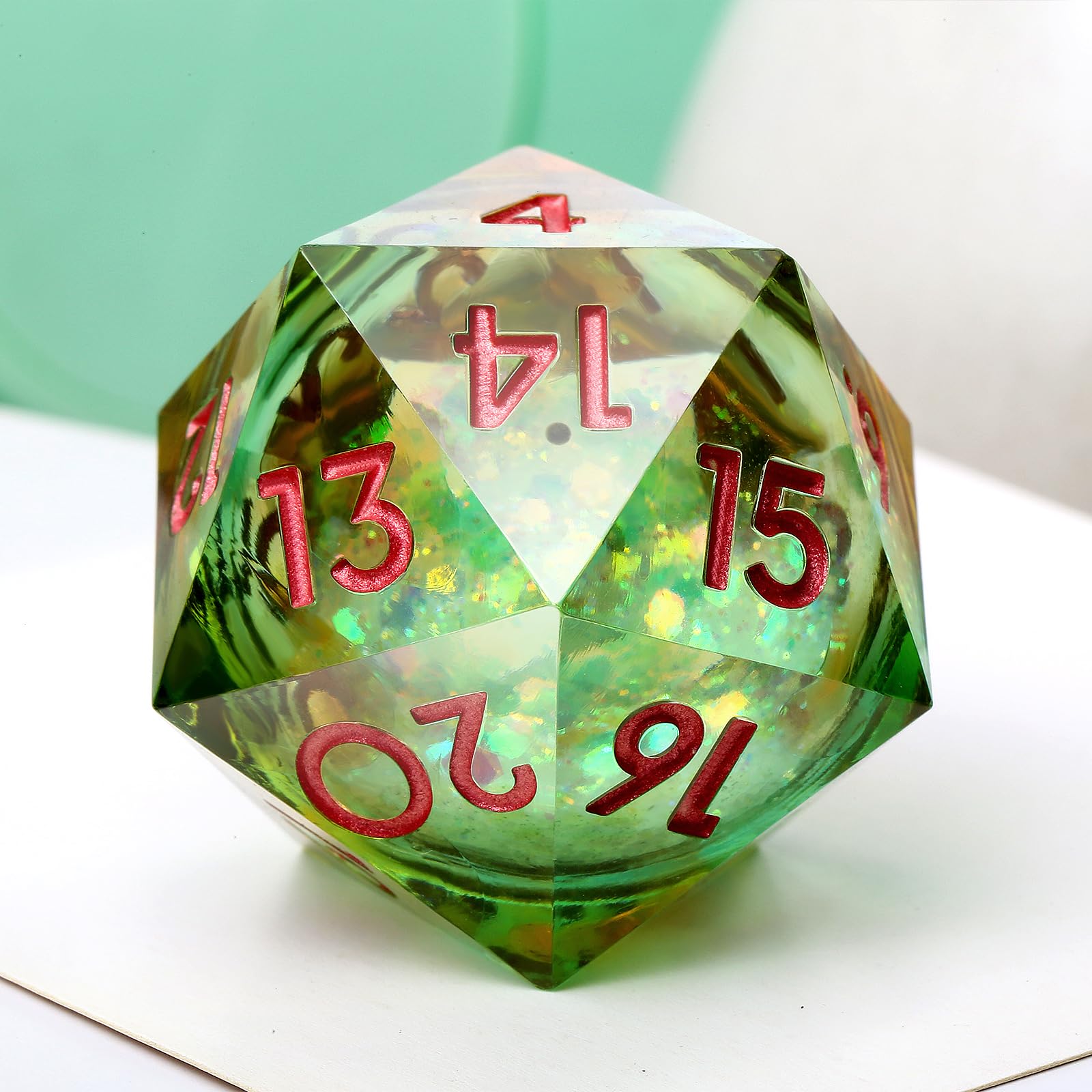Spindown D20 Dice 33mm,DNDND Glitter and Paillette Liquid Core D20 Dice with Gorgeous Gift Box for Dungeons and Dragons (Green & Orange)…