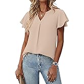 Womens Spring Tops Summer Dressy Casual Cute V Neck Ruffle Sleeve Blouses Flowy Shirts