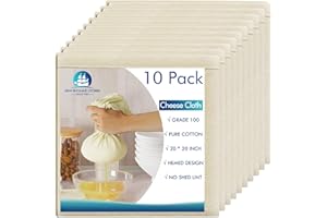 10 PCS Reusable Cheesecloth, Grade 100, 20x20 Inch Hemmed Cheese Cloth for Straining Craft, 100% Cotton Unbleached Cloth Stra