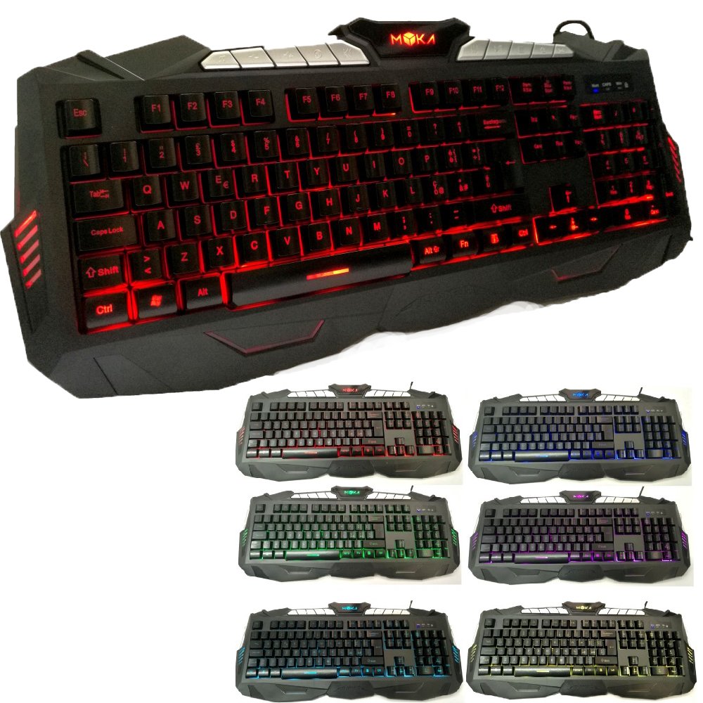 MYKA Gaming Gamer Keyboard 7 Colors LED MULTIMEDIAL PROGRAMMABLE Multicolor Backlit Laser ENGRAVED Keys Anti-GOST Key-MG7
