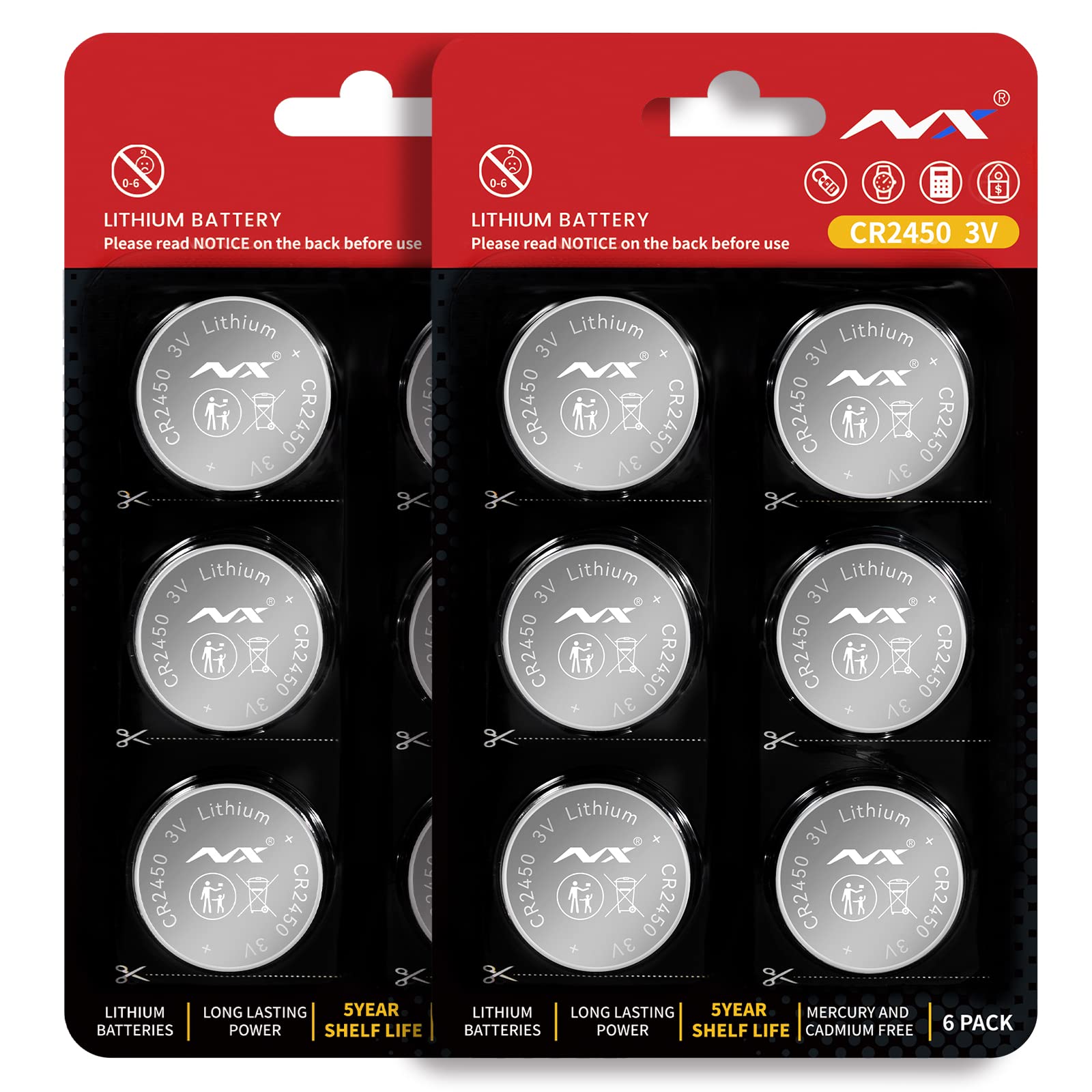 Photo 1 of Tsrwuily CR2450 3V Lithium Coin Cell Battery, Watch and Electronics Button Batteries Long Lasting in Child Resistant (12 Pcs)