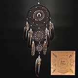 Urdeoms Large Dream Catchers Boho Wall Decor Handmade Turquoise Room Decor with Brown Real Feathers 26" Length(NO.9)