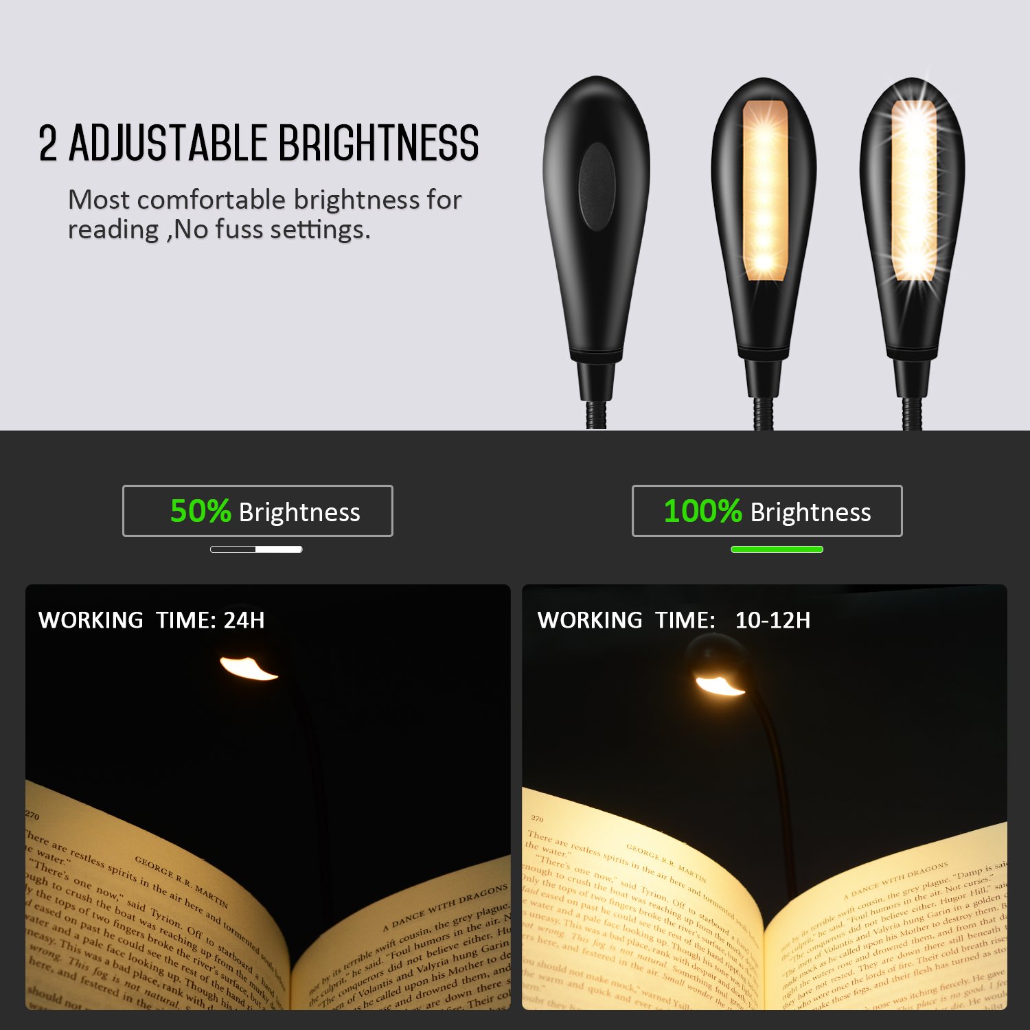 LED Reading Light, 4000K Rechargeable 7 LED Book Light, 2-level Warm Brightness and Flexible Easy Clip On Reading Lamp, Eye Protection Brightness, Best Reading Light for Bedside Night Reading