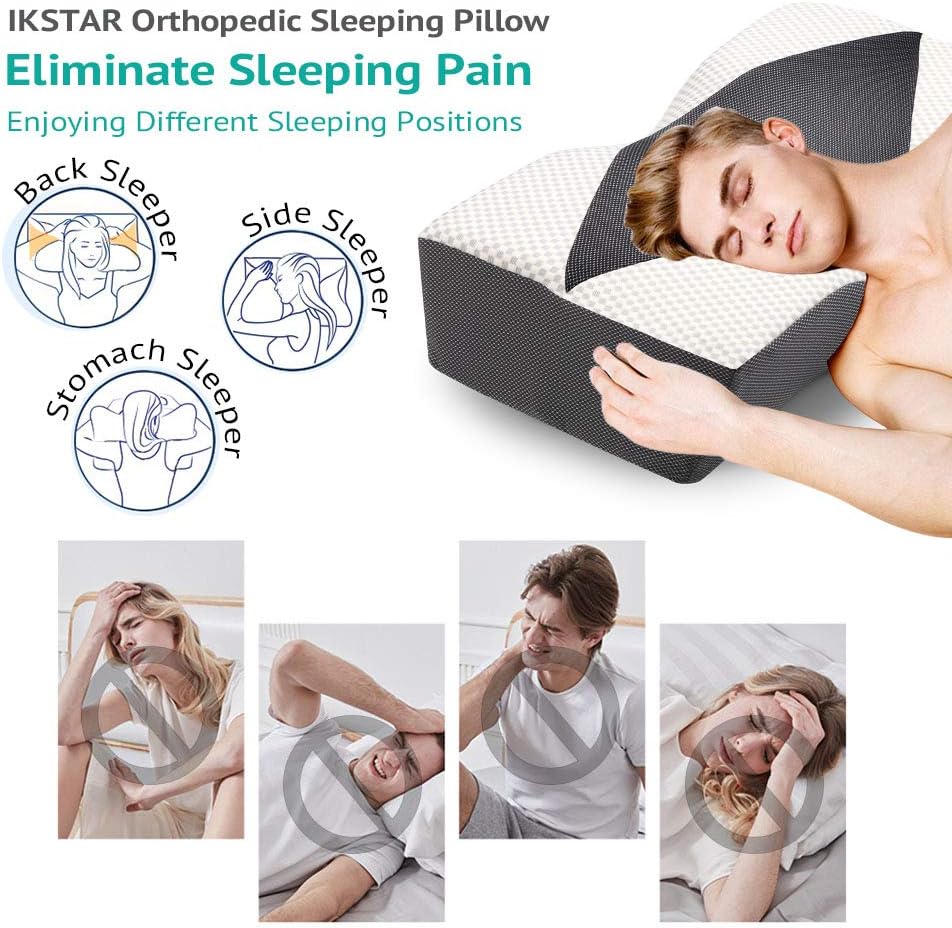IKSTAR Memory-Foam Pillow for Sleeping - Ergonomic Orthopedic Side Sleeper Pillow, Cervical Neck Support Pillows Relief Neck & Shoulder Pain for Back, Side & Stomach Sleepers: Home & Kitchen