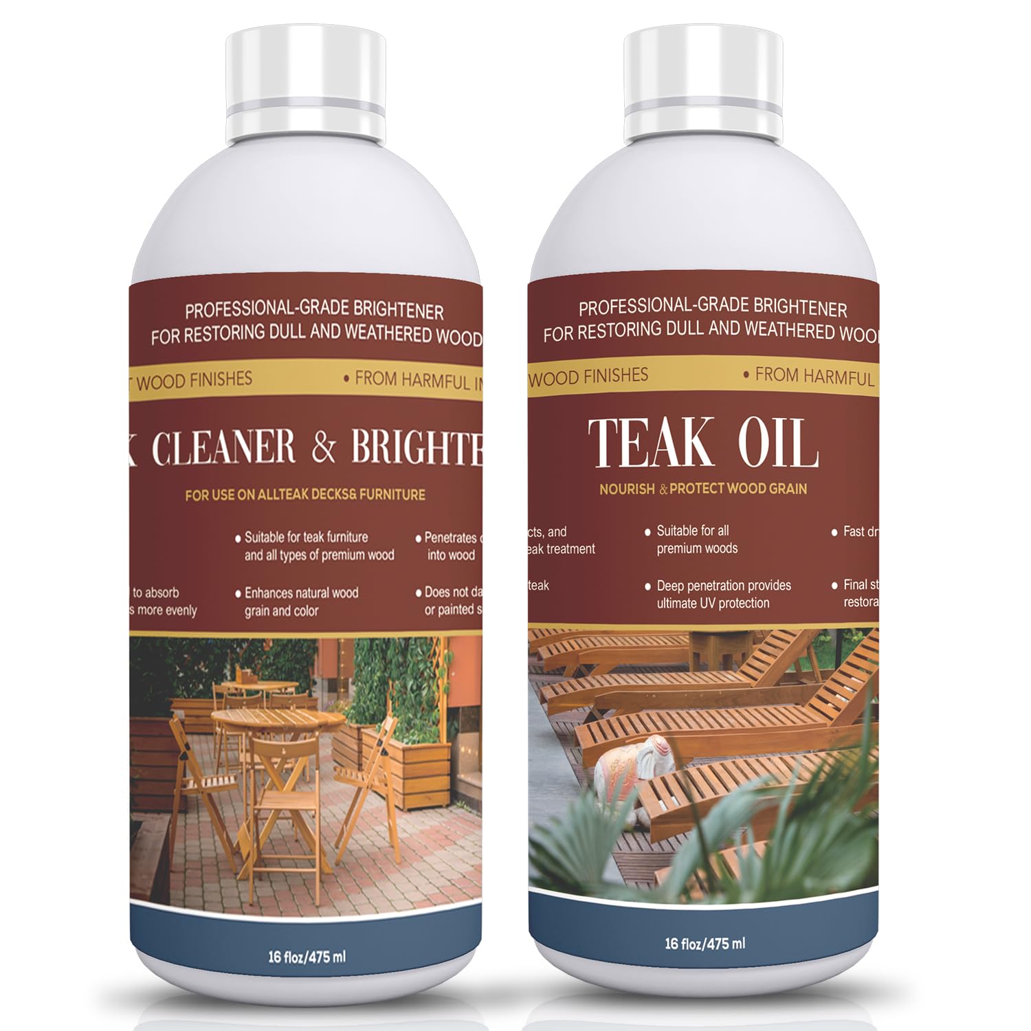 Photo 1 of 2 Pack Teak Oil, Teak Cleaner and Brightener Kit - Teak Cleaner for Teak Outdoor Wood Patio Furniture | Clean, Brighten, and Protect Treated and Untreated Wood Surfaces, Teak Sealer -16 OZ