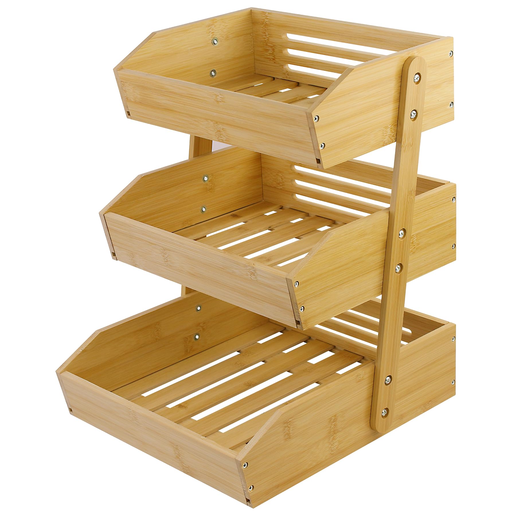 Photo 1 of mobzio Fruit Basket for Kitchen Counter, 3 Tier Fruit Stand, Fruit Vegetable Storage Basket, Fruit Bowl for Kitchen Counter, Large Bamboo Basket Display Rack, Fruit Holder Produce Basket