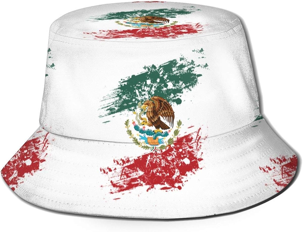 QUEMIN Mexican American Flag Unisex Bucket Hat Flat Top Fisherman Hat Outdoor Sun Cap Amazon.co